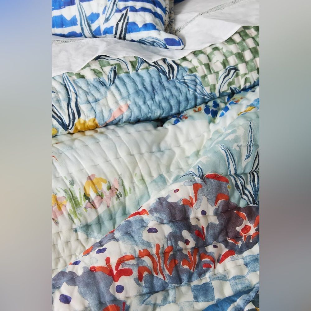 New Anthropologie 100% Cotton Voile Printed Quilt Collection Size King - Picture 4 of 12